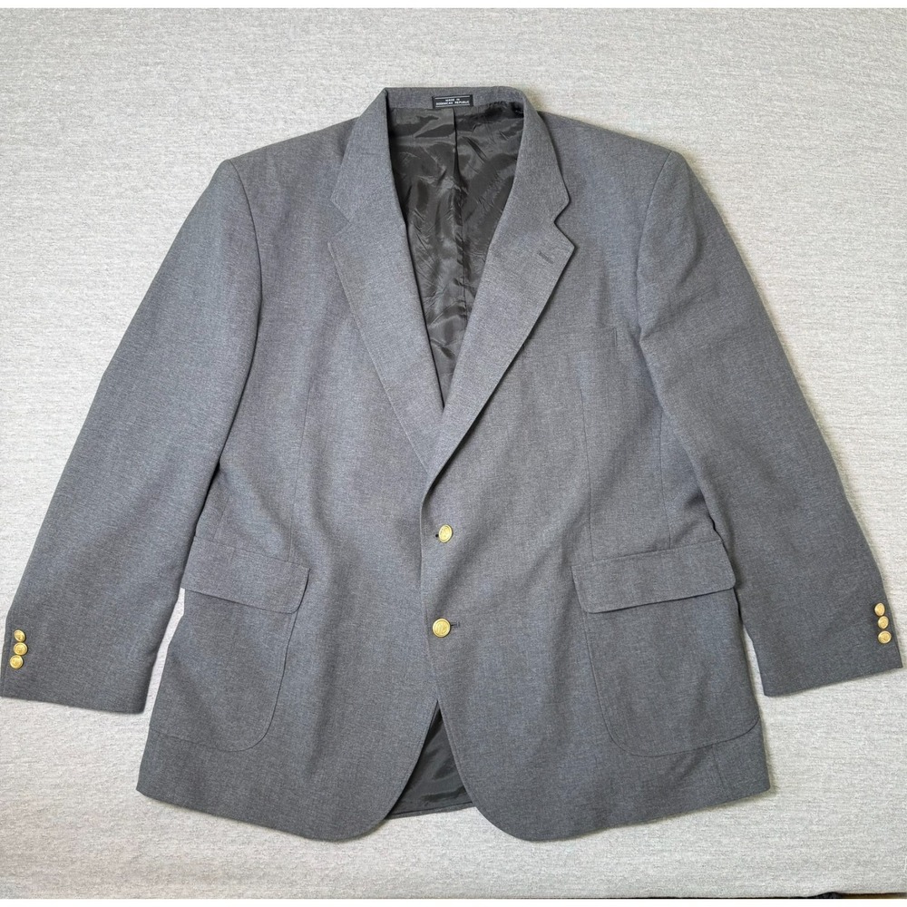 Vintage David Taylor Men's Blazer Sport Coat 50L Gray Gold Metal Buttons